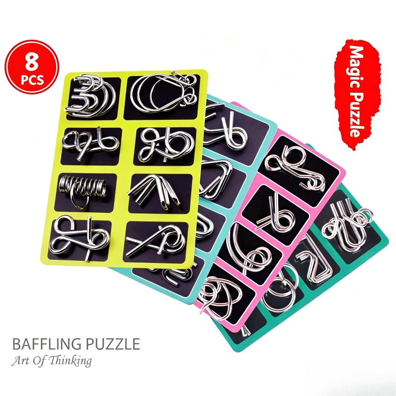 8 Pieces Metal Puzzle Set Clas - Board Game For Kids 评论和价格